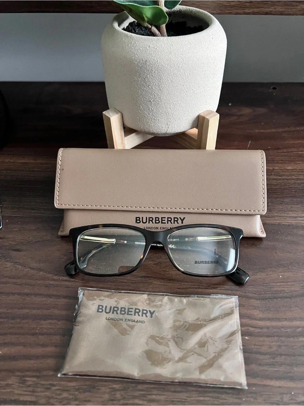 Burberry Brown Rectangular Eyeglasses with Beige Case